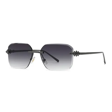 Lunettes de Soleil Carrées Sans Monture pour Femmes Luxe Or Métal Branches à Pointes Punk Verres Dégradés Mode 9838