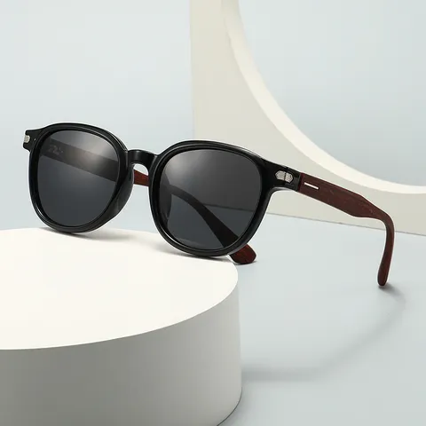Retro Ronde Gepolariseerde Zonnebril Voor Heren Dames Vintage Houtnerf Pootjes UV400 Bescherming Mode Outdoor Brillen