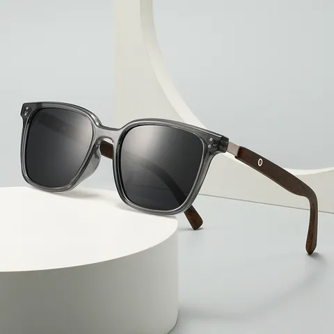 Occhiali da Sole Polarizzati alla Moda per Uomo Donna Montatura Rotonda Aste in Legno Protezione UV400 Retro Unisex