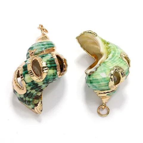 Pendentif Coquillage Naturel Plaqué Or Charme Conque Verte Creuse Pour Fabrication Bijoux DIY Collier Bracelet Accessoires Artisanat
