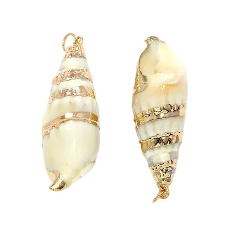 Pendentif Coquillage Naturel Bord Plaqué Or Breloques Escargot Bulle Pour Fabrication De Bijoux DIY Accessoires Style Plage