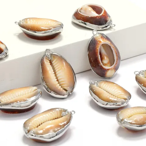 Silver Plated Black Shell Slice Pendant Natural Shell Zinc Alloy DIY Jewelry Findings Accessories For Necklace Making
