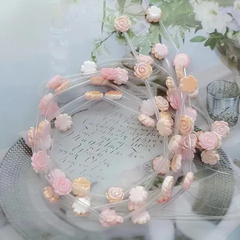Natural Shell Carved Rose Flower Beads DIY Jewelry Making Charms Loose Shell Accessories For Bracelet Necklace