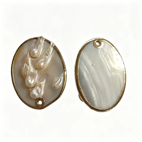Natural Mother Of Pearl Shell Oval Pendant Electroplated Edge Baroque Pendant DIY Handmade Necklace Jewelry Accessory