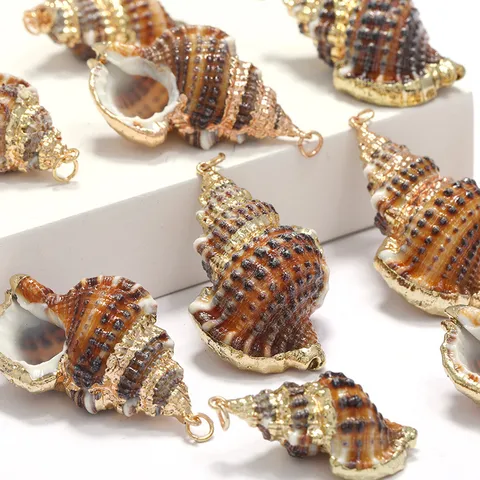 Pendentif Coquillage Naturel Bord Plaqué Or Breloques Coquillage Pour Accessoires de Fabrication de Bijoux Collier Bracelet DIY