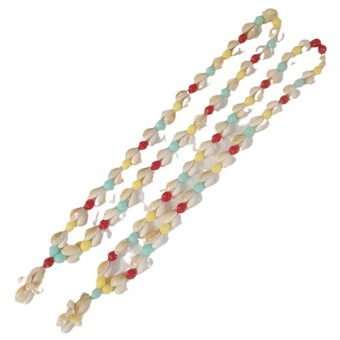 Bohemian Handmade Gold Rimmed Shell Necklace Colorful Lantern Beads Chained Beach Vacation Jewelry Accessories for Women