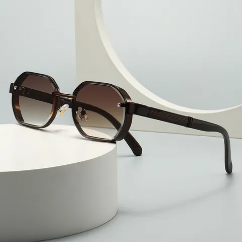 Lunettes de Soleil Surdimensionnées en Métal Rétro Pour Femmes Hommes Monture Polygonale Lunettes de Soleil Dégradées Classiques UV400