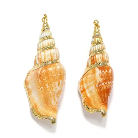 Natural Shell Pendant Electroplated Gold Rimmed Conch Charm DIY Jewelry Making Accessories For Necklace Bracelet