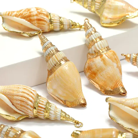 Natural Shell Pendant Electroplated Gold Rimmed Conch Charm DIY Jewelry Making Accessories For Necklace Bracelet