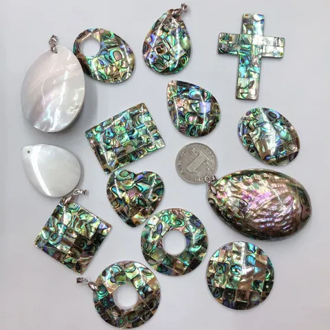 Natural Abalone Shell Pendant Geometric Shape Carved Shell Charm For DIY Jewelry Making Necklace Earring Craft Accessory
