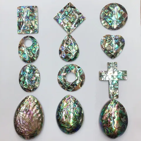 Natural Abalone Shell Pendant Geometric Shape Carved Shell Charm For DIY Jewelry Making Necklace Earring Craft Accessory