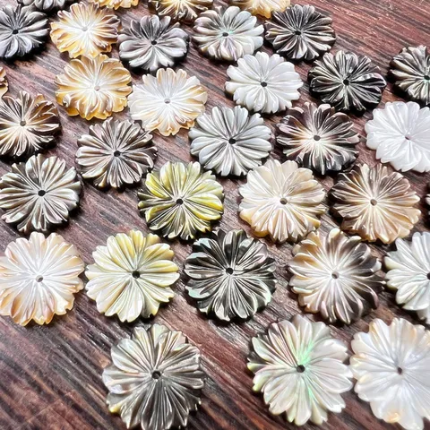 Natural Black Butterfly Shell Chrysanthemum Carved 3D Flower Loose Beads DIY Handmade Jewelry Accessories