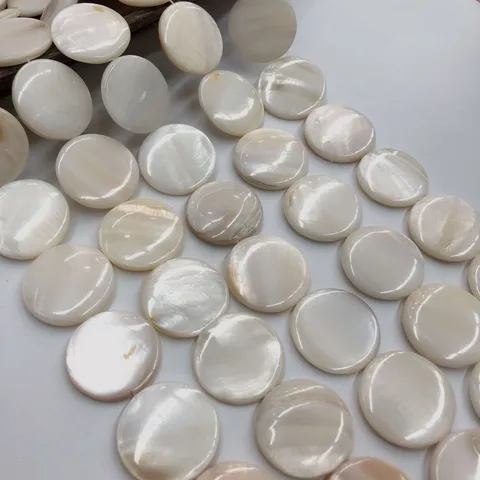 Natural Freshwater Shell Round Flat Convex Beads Loose Strand For DIY Jewelry Making Bracelet Necklace Accessories
