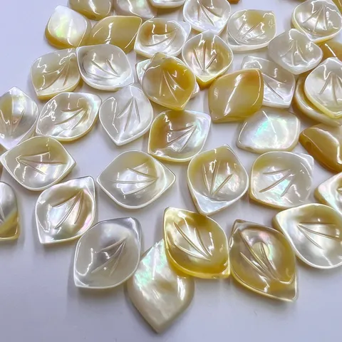 Natural Shell Carved Leaf Shape DIY Jewelry Making Accessories Yellow And Black Shell Pendants Craft Findings