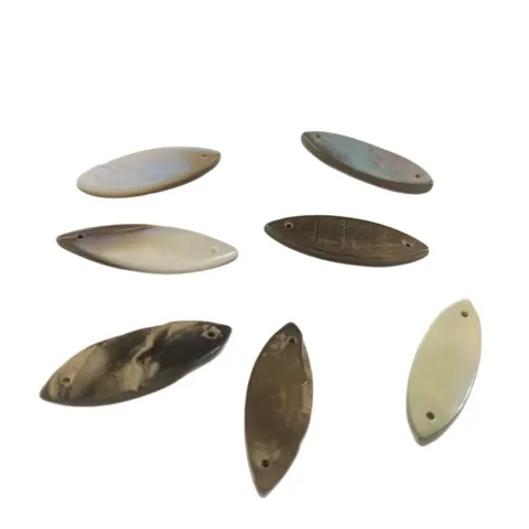 Natural Black Mother Of Pearl Navette Shell Pendants Double Hole DIY Bracelet Necklace Earring Jewelry Making