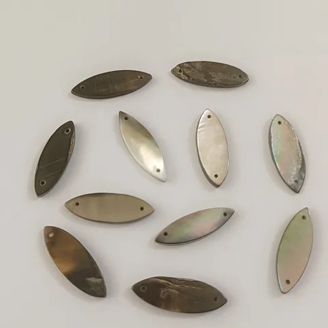 Natural Black Mother Of Pearl Navette Shell Pendants Double Hole DIY Bracelet Necklace Earring Jewelry Making
