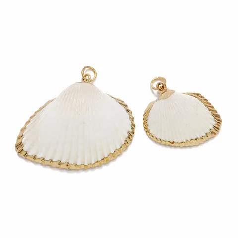Natural Shell Pendant Gold Plated Edging Rough Fine Texture Clam Shell DIY Jewelry Making Accessories For Necklace Crafting