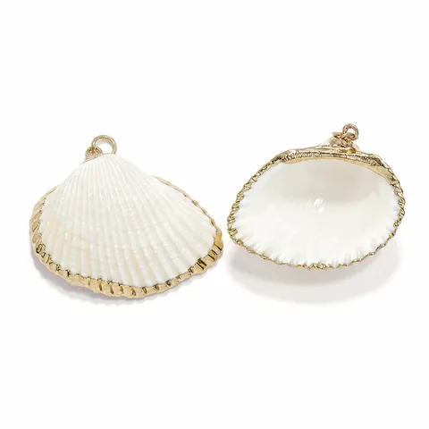 Natural Shell Pendant Gold Plated Edging Rough Fine Texture Clam Shell DIY Jewelry Making Accessories For Necklace Crafting
