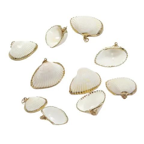 Natural Shell Pendant Gold Plated Edging Rough Fine Texture Clam Shell DIY Jewelry Making Accessories For Necklace Crafting