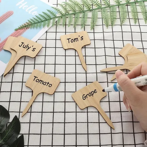 T-Shaped Wooden Bamboo Plant Labels Garden Markers Waterproof Plant Tags For Potted Plants Flowers Vegetables Herbs Succulents Garden Sign Stake