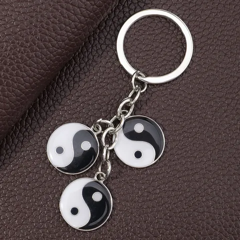 Alloy Enamel Tai Chi Yin Yang Bee Flower Keychain Metal Key Ring Pendant Accessory For Women Men Car Key Bags Gift Jewelry