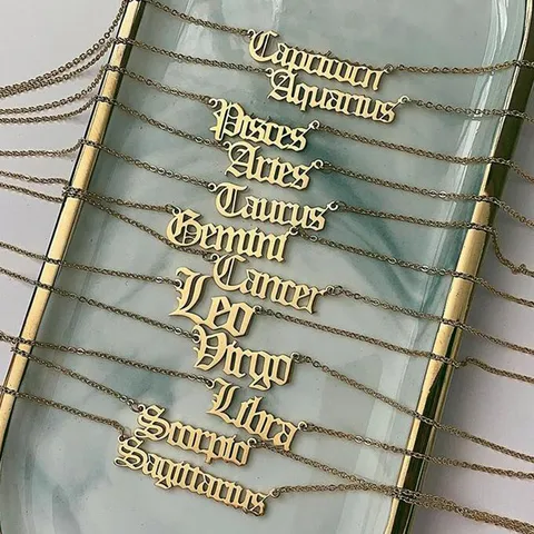 Vintage Legierung Altenglisch Gotisch Alphabet Tierkreis Halskette Für Damen Retro Kreative Zwölf Sternbilder Buchstaben Anhänger Halsketten Schmuck Geschenk