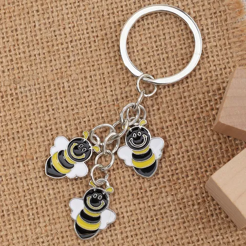 Alloy Enamel Tai Chi Yin Yang Bee Flower Keychain Metal Key Ring Pendant Accessory For Women Men Car Key Bags Gift Jewelry