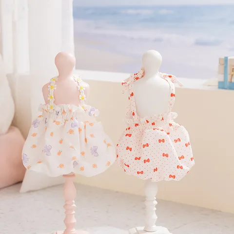 Haustier Kleid Im Koreanischen Stil Floraler Welpenrock Mit Schleife Gänseblümchen-Spitze Atmungsaktive Sommer-Hundebekleidung Für Kleine Hunde Katzen