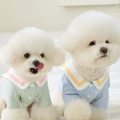 Pet Striped Shirt Dog Cat Clothes Breathable Summer Puppy Apparel Navy Collar Embroidered Bear Rabbit Pet Outfit