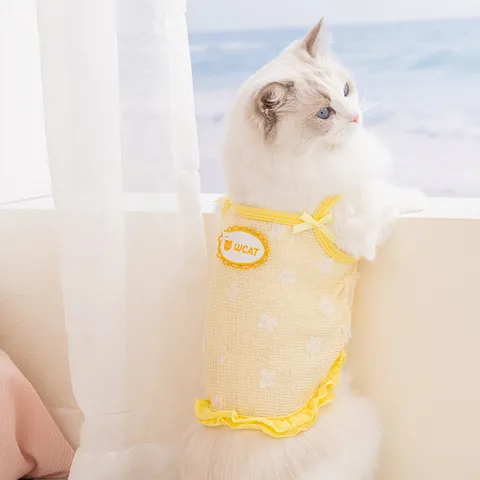 Robe À Bretelles En Dentelle Pour Chien Et Chat De Compagnie Printemps Été Vêtements Fins Et Respirants En Maille Pour Animaux Avec Nœud Papillon Volants Motif Floral Pour Petits Chats Chiens Chiot