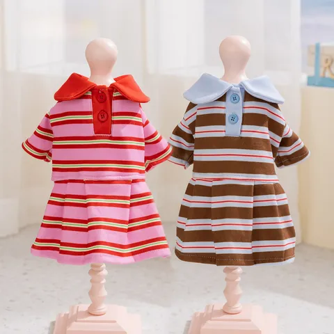 Frühling Sommer Haustier Kleid Gestreift Polo Kragen Rock Für Kleine Hunde Katzen Welpen Kleidung Weich Baumwollmischung Haustierkleid