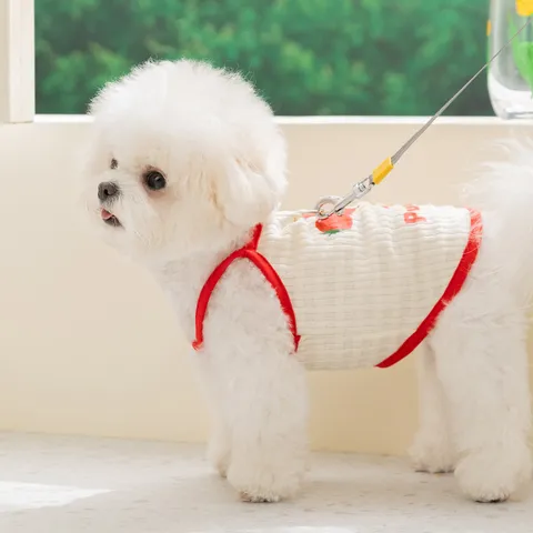 Cartoon Druck Haustier Hund Bekleidung Atmungsaktiv Nylon Elasthan Hund Schlingenweste Mit Geschirr D-Ring Kleine Welpen Katze Top