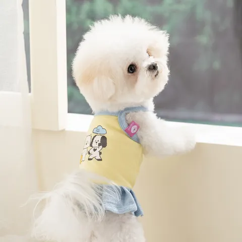 Süßes Cartoon Hundekleid Polyester Bedruckt Atmungsaktiv Faltenrocksaum Spitze Schleife Sling Rock Für Kleine Hunde Katzen Welpenkleidung