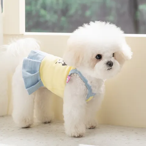Süßes Cartoon Hundekleid Polyester Bedruckt Atmungsaktiv Faltenrocksaum Spitze Schleife Sling Rock Für Kleine Hunde Katzen Welpenkleidung