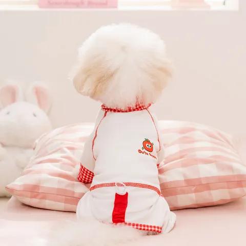 Plaid Patchwork Dog Jumpsuit Turn-Down Collar Breathable Belly Protection Four-Legged Puppy Clothes Spring Summer Pet Outfits