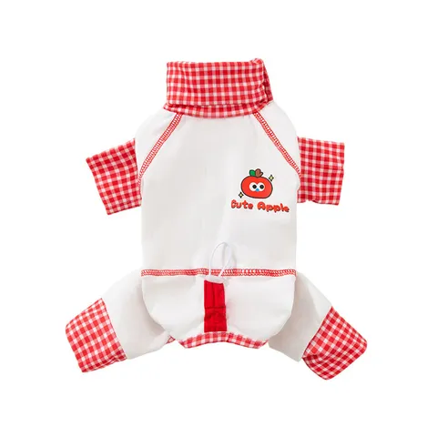 Plaid Patchwork Dog Jumpsuit Turn-Down Collar Breathable Belly Protection Four-Legged Puppy Clothes Spring Summer Pet Outfits