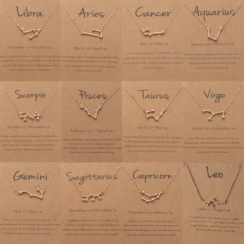 Alloy Strass Tierkreiszeichen Konstellation Anhänger Halskette Für Damen Mode Vergoldet Horoskop Karte Schmuck Geschenk