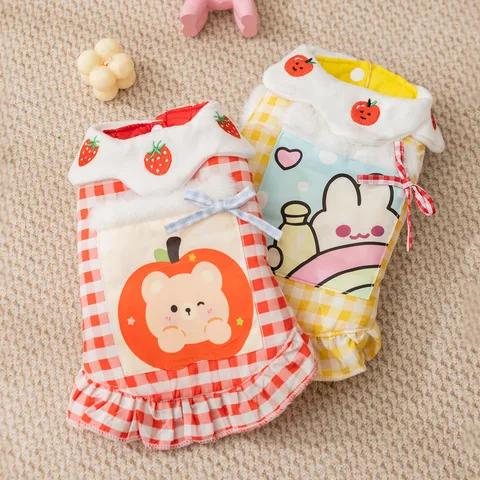 Cappotto Gilet a Scacchi per Animali Domestici Caldo Foderato in Pile Cartone Animato Tasca Cane Giacca Autunno Inverno per Gatti Cani Piccoli Medi Vestiti