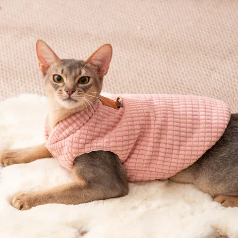 Giacca Invernale in Velluto a Coste per Animali Domestici Vestiti Imbottiti Caldi Ispessiti per Gatti e Cani Con Attacco ad Anello a D Marrone Rosa