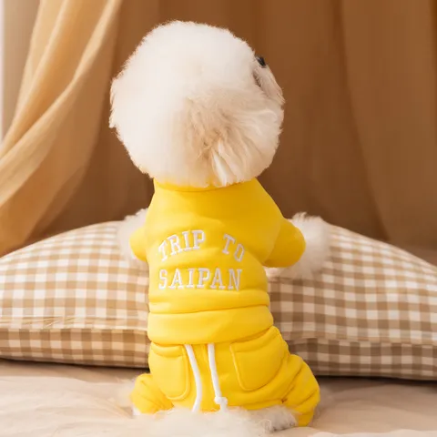 Casual Polyester Embroidered Letter Pet Hoodie Four Legged Jumpsuit Warm Fleece Dog Sweatshirt For Small Medium Dogs Cats