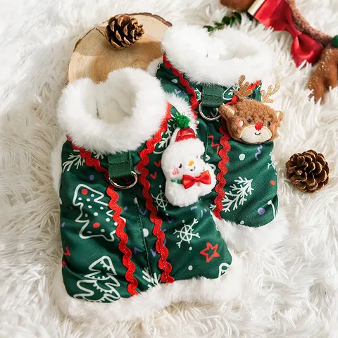 Süße Weihnachten Feiertag Haustier Kleidung Vlies Gefüttert Warm Hund Weste Köperstoff Plüsch Puppe Mantel Für Kleine Mittlere Hunde Katzen Winter Bekleidung