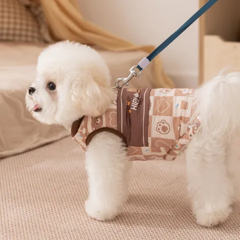 Haustier Hund Warme Baumwolle Weste Verdickte Fleece Futter Karo Bär Muster Mantel Jacke Geschirr D-Ring Kleine Mittlere Hunde Kleidung
