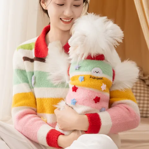 Cartoon Stern Streifen Haustier Hund Pullover Herbst Winter Warm Eltern-Kind Passende Strickkleidung Für Kleine Hunde