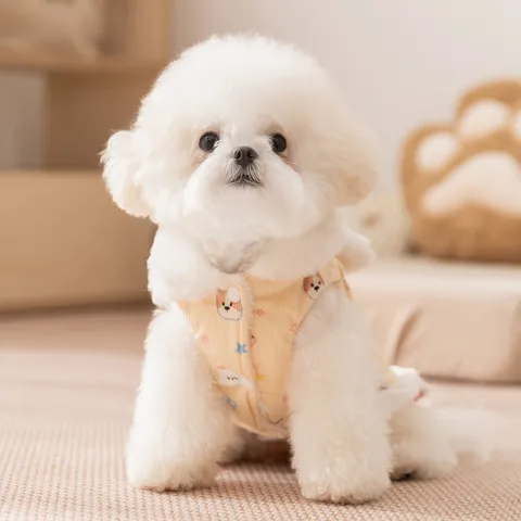 Dog Winter Dress Warm Fleece Corduroy Pet Puppy Skirt With D-Ring Faux Fur Collar Artificial Pearl Bowknot Animal Pattern Clothes