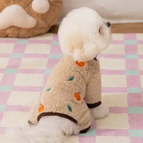Mono Cálido de Forro Polar Ártico para Mascotas Ropa de Invierno para Perros Bordada con Frutas de Dibujos Animados Pijama Acogedor para Gatos Perros Pequeños Medianos