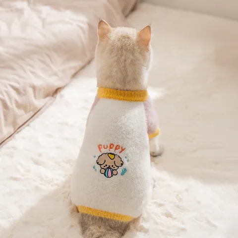 Ropa de Invierno Cálida para Perros y Gatos Mono de Cuatro Patas de Terciopelo de Visón con Bordado de Cachorro Lindo para Gatitos y Perros Pequeños
