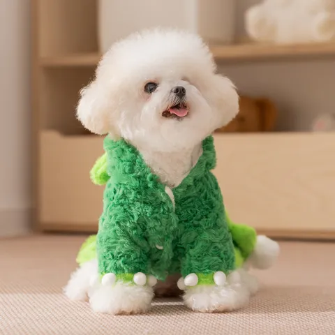 Funny Cartoon Dinosaur Dog Clothes Small Pet Transformation Costume Two Legged Warm Fleece Puppy Hoodie For Bichon Winter Outfits