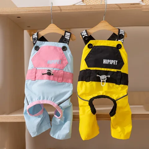 Haustier Hund Winddicht Wasserdicht Latzhose Herbst Winter Farblock Kapuzenwindjacke Für Kleine Mittlere Hunde Warme Kleidung