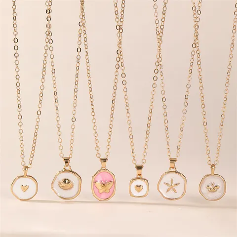Europäisch Amerikanische Mode Zinklegierung Emaille Schmetterling Herz Muschel Seestern Anhänger Halskette Für Damen Punk Stil Geometrischer Schmuck Geschenk