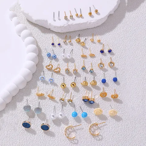 Süße Legierung Künstliche Perle Strass Ohrstecker Set Für Damen Geometrisch Herz Schleife Zarter Mode Schmuck Set Ohrringe